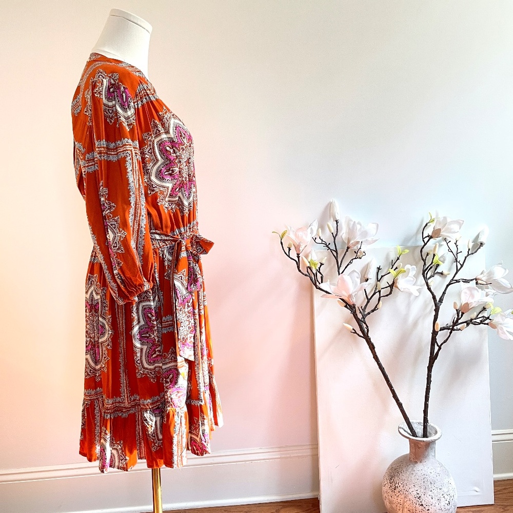 Porridge Anthropologie Boho Paisley Mini Dress S Tie Waist Festival Hippie Indie - Picture 5 of 13